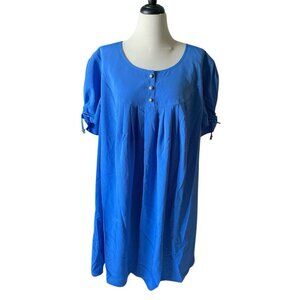 Roamans Womens C4 Size Blue Pleated Short Sleeve Dress With Button Detail 100% P